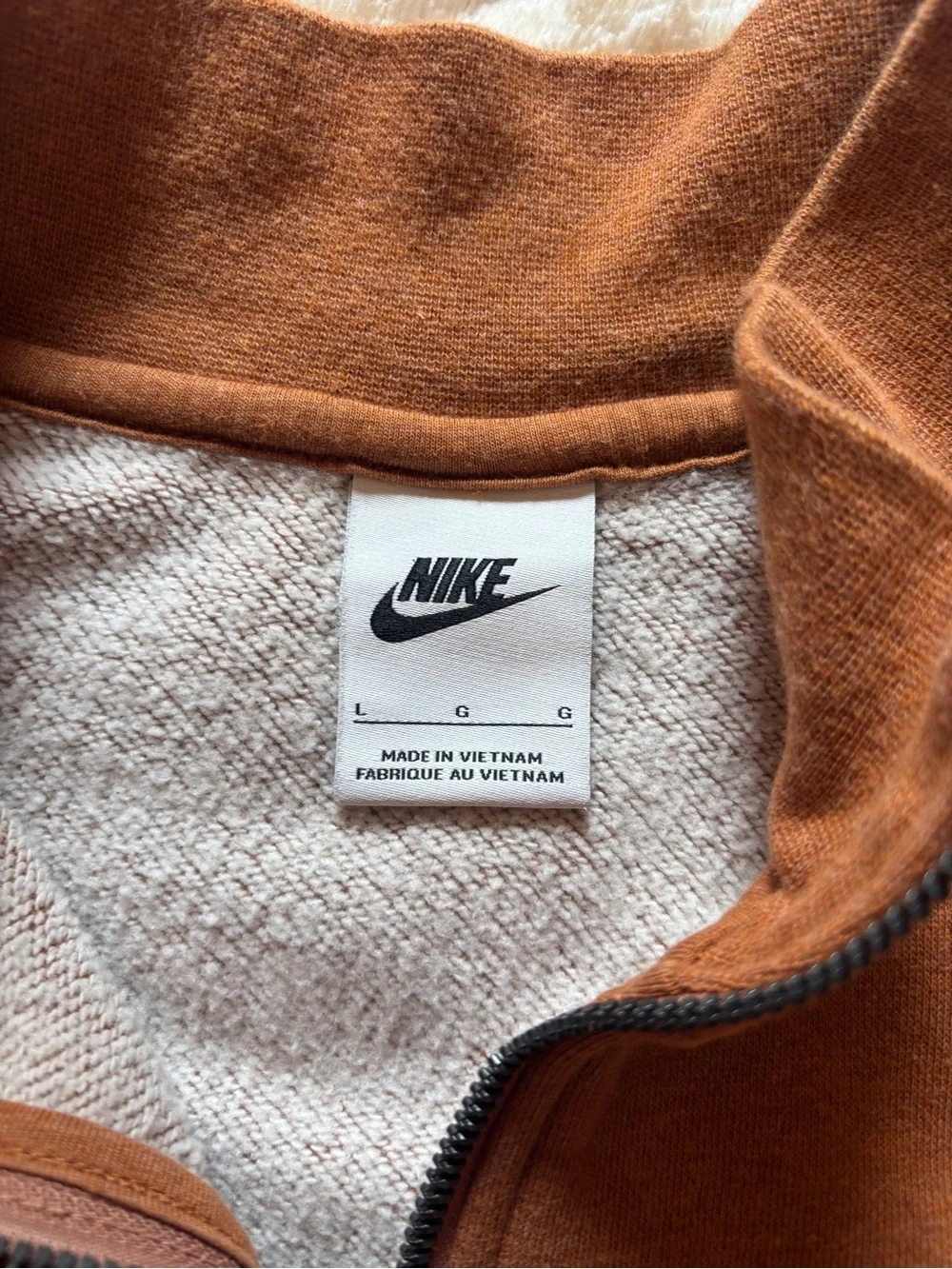 Nike Cropped Half-Zip Pullover Sweater in Rust Brown